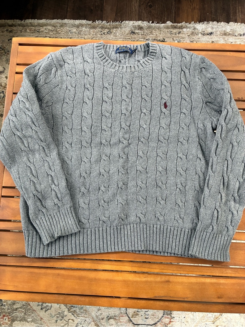 Polo by Ralph Lauren Light Gray Cable Knit Crewneck Sweater with Red Pony